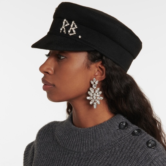 Ruslan Baginskiy Baker Boy Black Embellished Women's Cap - Picture 5 of 6